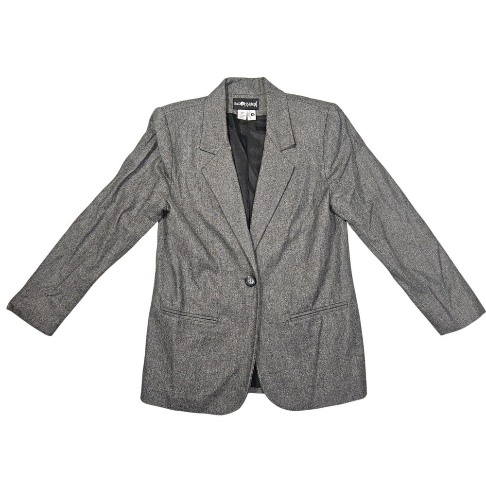 Sag Harbor Petite Vintage Wool Blend Blazer Jacket Womens 6P Gray Single Button